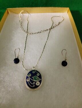 Mosaic Bird Necklace (Lapis) & Earrings  Set, Ten Thousand Villages